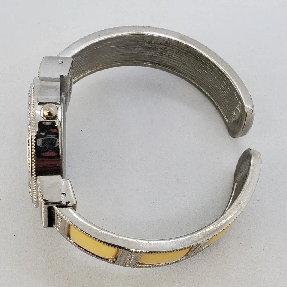 Women's Cuff Bracelet Watch Silver Yellow Tone Bracelet 5.75